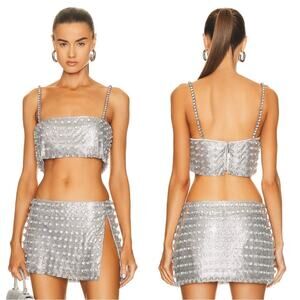 Retrofete Kauren Crystal Embellished Chainmail Crop Top Size Small